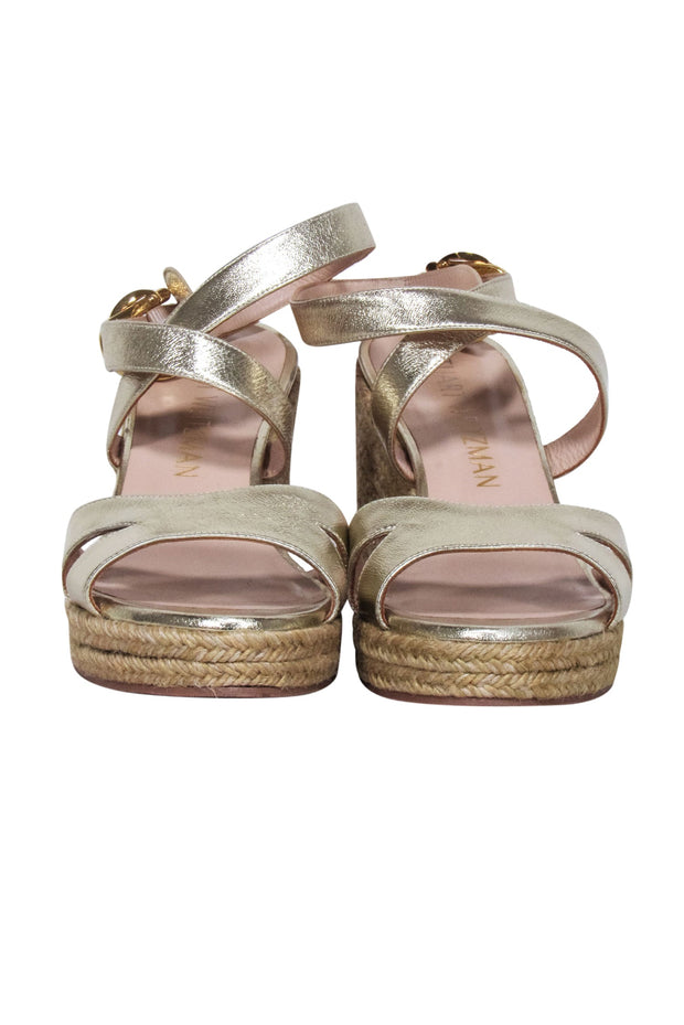 Current Boutique-Stuart Weitzman - Gold Metallic Espadrille Wedges Sz 11