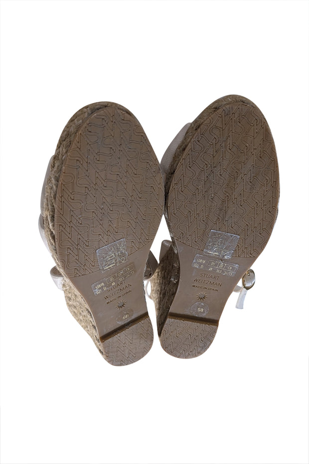 Stuart Weitzman - Cream Leather Upper Espadrille Wedges Sz 6 - Current Boutique