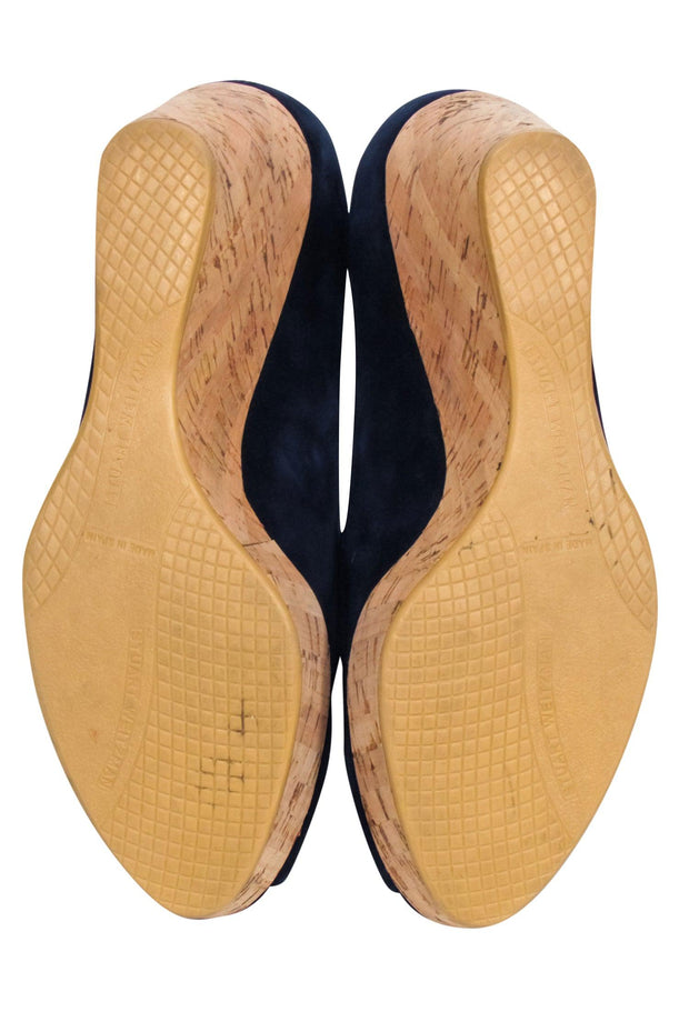 Current Boutique-Stuart Weitzman - Navy Peep Toe Cork Wedges Sz 8