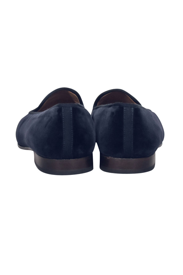 Current Boutique-Stubbs & Wootton - Navy Velvet Loafers w/ Embroidered Crown Toe Sz 11