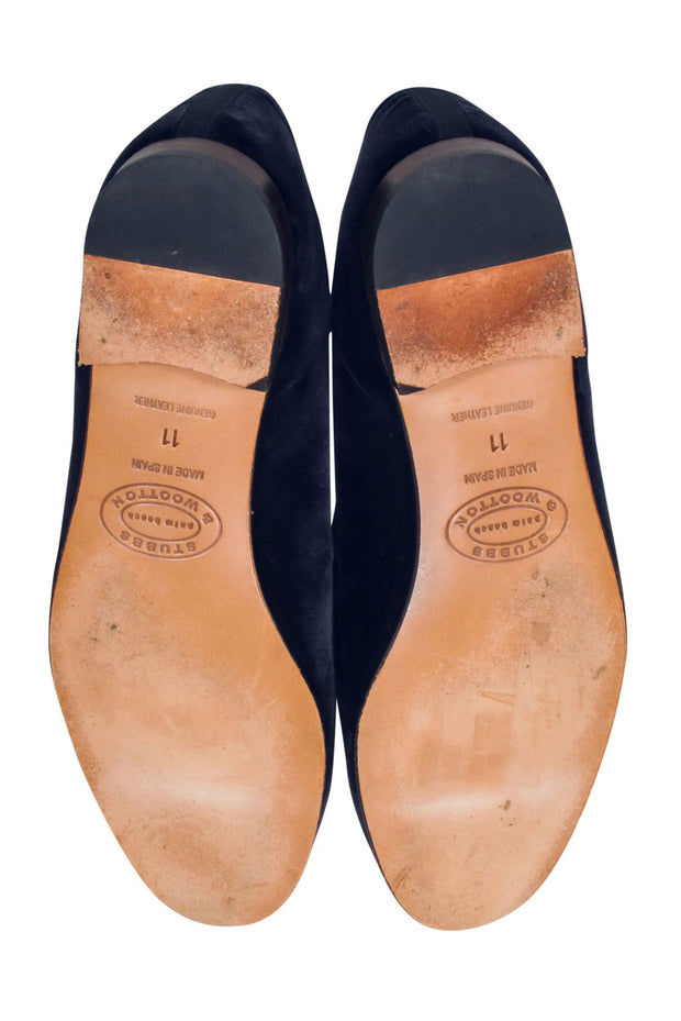 Current Boutique-Stubbs & Wootton - Navy Velvet Loafers w/ Embroidered Crown Toe Sz 11