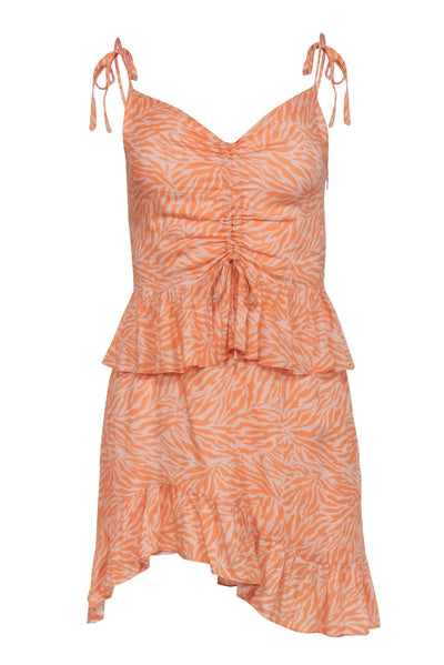 Current Boutique-Suboo - Orange & Lilac Print Sleeveless Ruffle Dress Sz S