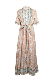 Current Boutique-Sue Sartor - Ivory, Orange, & Green Print Maxi Dress Sz M
