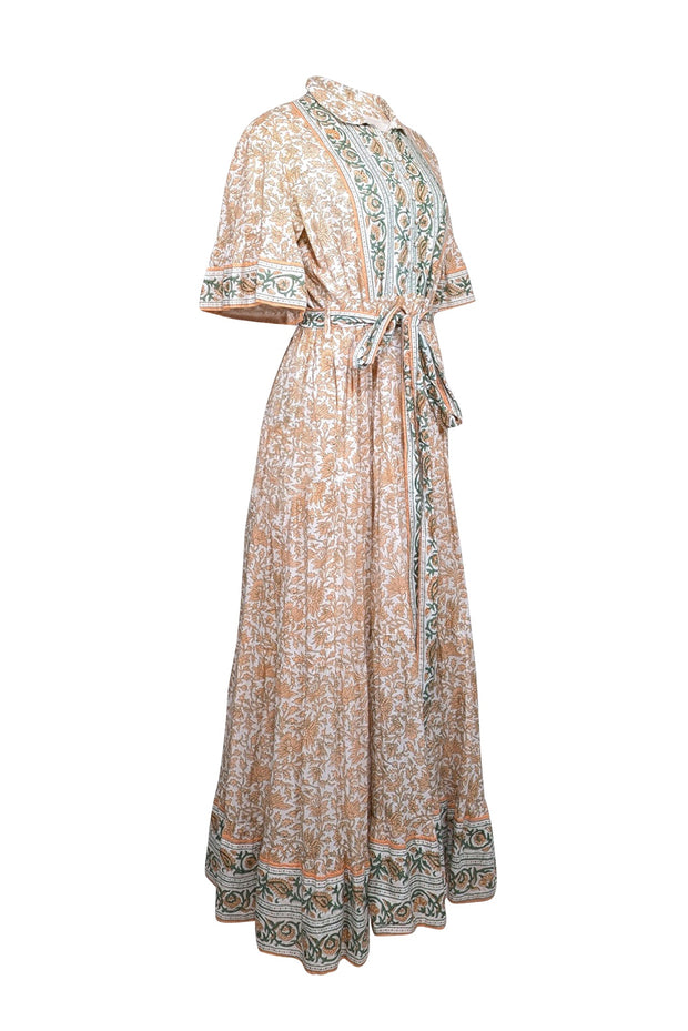 Current Boutique-Sue Sartor - Ivory, Orange, & Green Print Maxi Dress Sz M