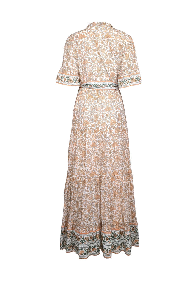 Current Boutique-Sue Sartor - Ivory, Orange, & Green Print Maxi Dress Sz M