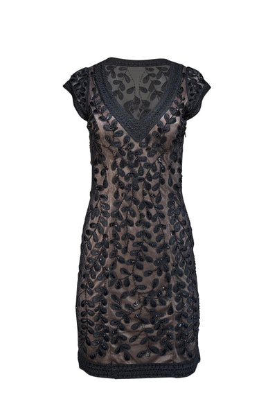 Sue Wong - Black Lace Beaded V-Neckline Dress Sz 6 - Current Boutique