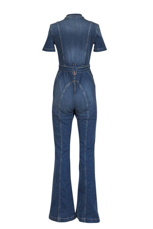 SukiSo - Medium Wash Belted Denim Jumpsuit Sz XS - Current Boutique