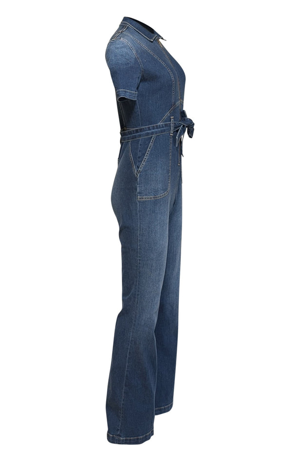 SukiSo - Medium Wash Belted Denim Jumpsuit Sz XS - Current Boutique