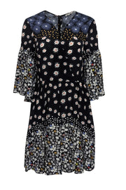 Current Boutique-Suno - Black & Multicolor Floral Long Sleeve Mini Dress Sz 4