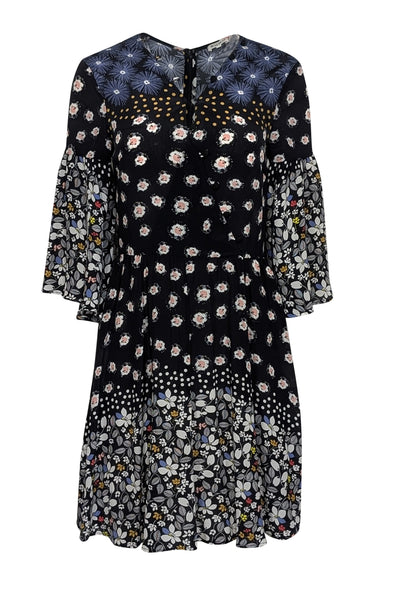 Current Boutique-Suno - Black & Multicolor Floral Long Sleeve Mini Dress Sz 4
