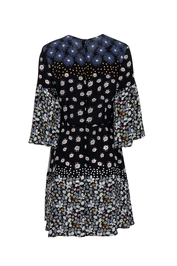 Current Boutique-Suno - Black & Multicolor Floral Long Sleeve Mini Dress Sz 4