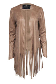 Current Boutique-SW3 - Tan Faux Suede Fringe Cardigan Sz M