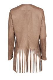 Current Boutique-SW3 - Tan Faux Suede Fringe Cardigan Sz M