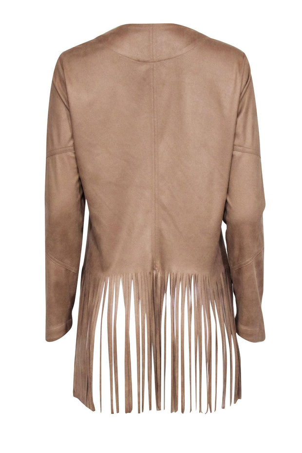 Current Boutique-SW3 - Tan Faux Suede Fringe Cardigan Sz M