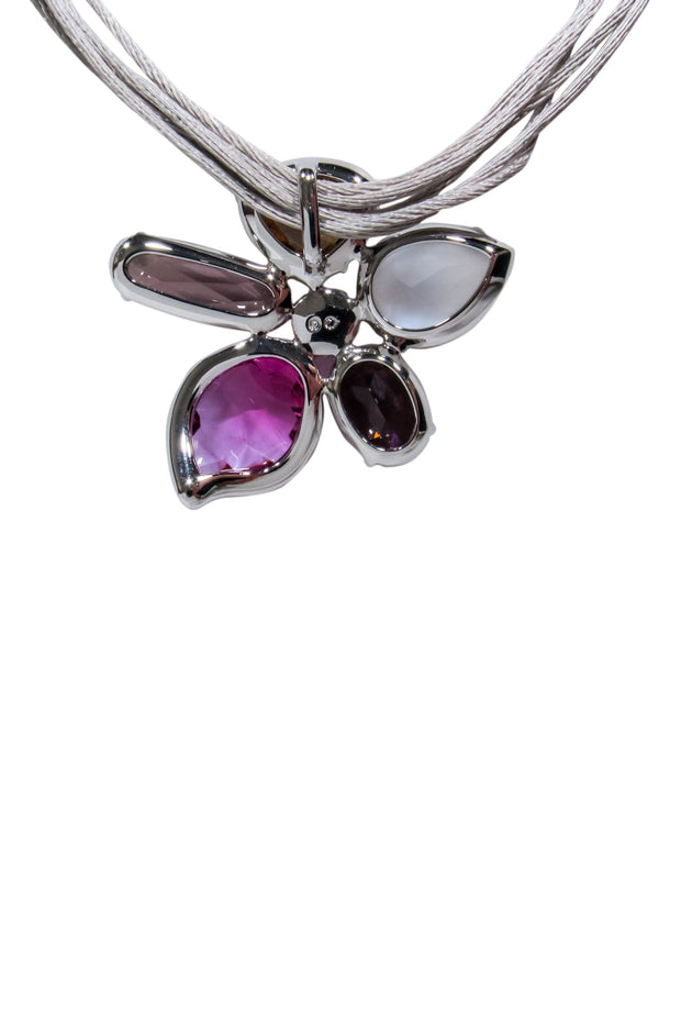 Current Boutique-Swarovski - Grey Vintage Layered Necklace w/ Crystal Pave Flower Pendant