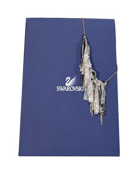 Current Boutique-Swarovski - Silver, White, & Gunmetal Fringe Layered Necklace