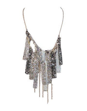 Current Boutique-Swarovski - Silver, White, & Gunmetal Fringe Layered Necklace