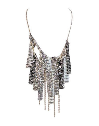 Current Boutique-Swarovski - Silver, White, & Gunmetal Fringe Layered Necklace