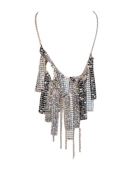 Current Boutique-Swarovski - Silver, White, & Gunmetal Fringe Layered Necklace