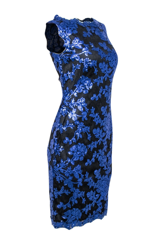 Current Boutique-Tadashi Shoji - Blue Sequin & Black Lace Dress Sz 4