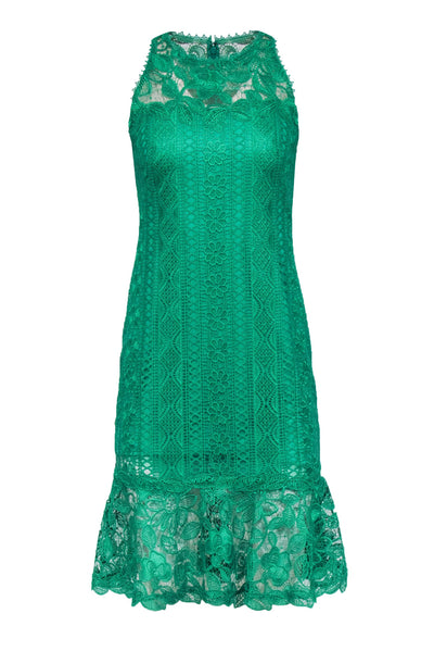 Current Boutique-Tadashi Shoji - Green Floral Eyelet Lace Flounce Hem Dress Sz 6P