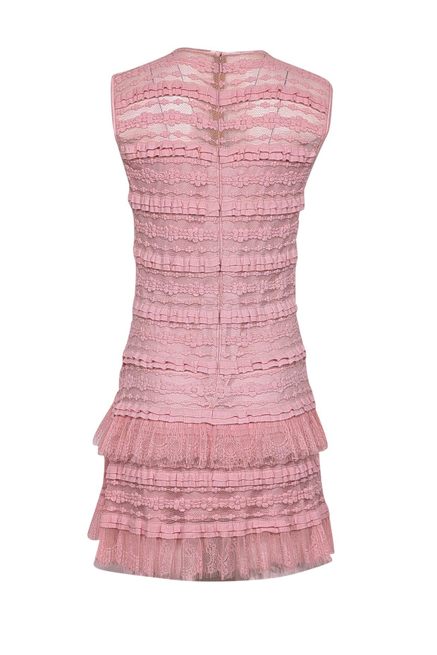 Current Boutique-SHO by Tadashi Shoji - Pink Sleeveless Ruffle Layered Lace Mini Dress Sz S