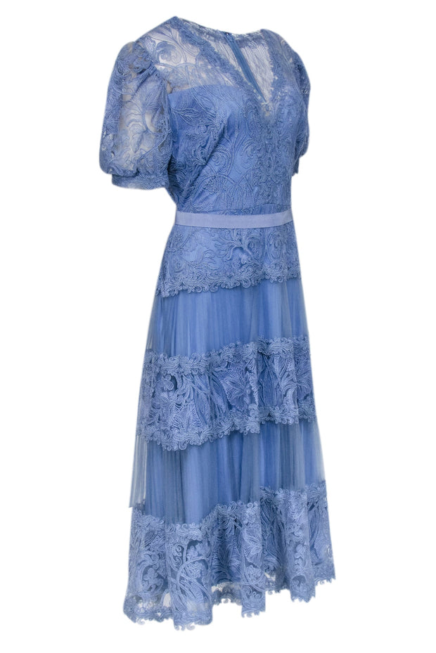 Current Boutique-Tadashi Shoji - Blue Lace Mid Maxi Dress Sz 16
