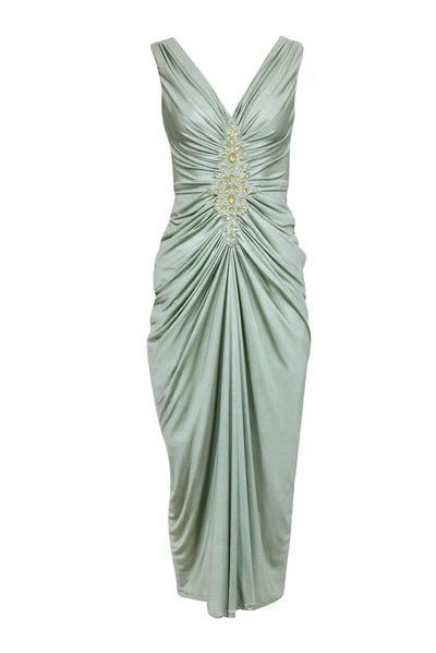 Current Boutique-Tadashi Shoji - Green Sleeveless w/ Embellished Detail Maxi Dress Sz S