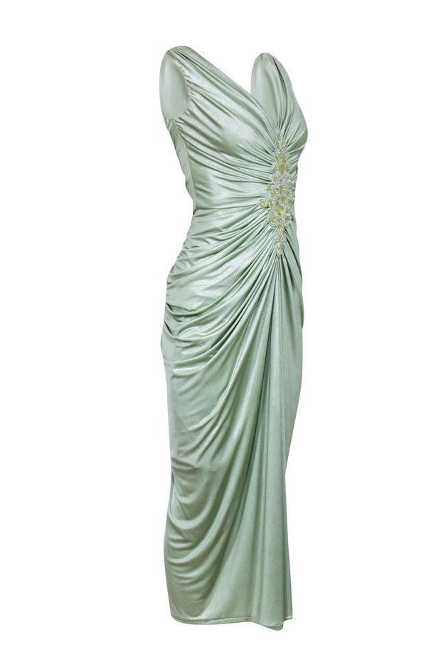 Current Boutique-Tadashi Shoji - Green Sleeveless w/ Embellished Detail Maxi Dress Sz S
