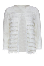 Current Boutique-Tahari - White Collarless Knit Blazer w/ Fraying Sz M