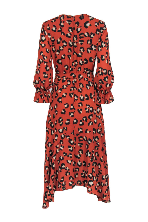 Current Boutique-Tahari - Orange Leopard Print Ruffled Midi Dress Sz 8