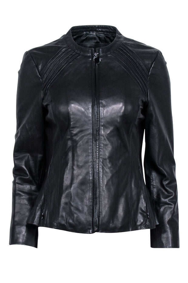 Current Boutique-Tahari - Black Genuine Lamb Leather Zipper Front Jacket Sz S
