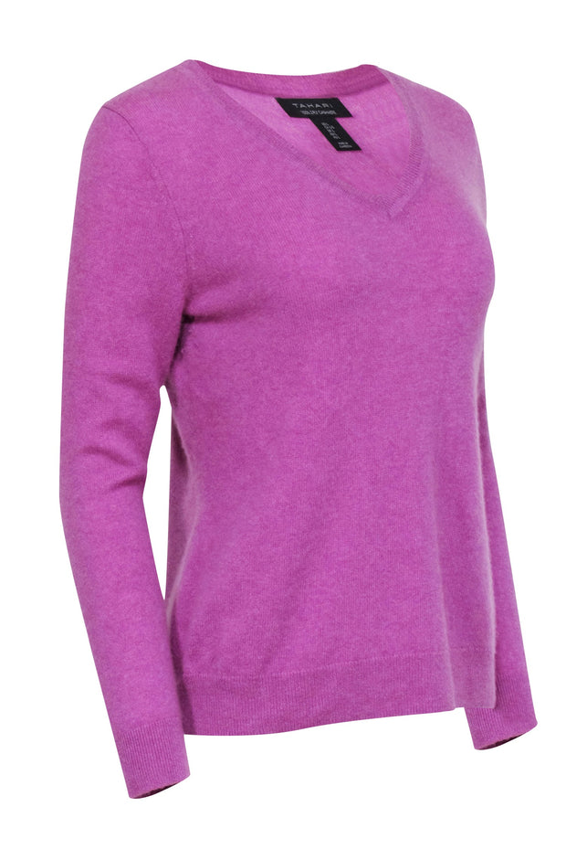 Current Boutique-Tahari - Purple Cashmere V-neck Sweater Sz L