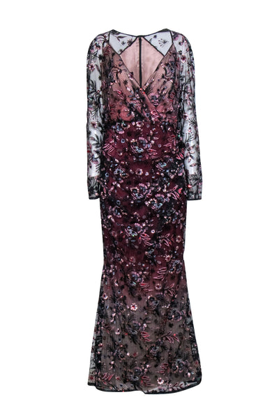 Current Boutique-Talbot Runhof - Black & Pink Embroidered Overlay Gown Sz 6