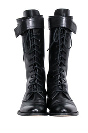 Current Boutique-Tamara Mellon - Black Leather Tall Combat Boots Sz 9