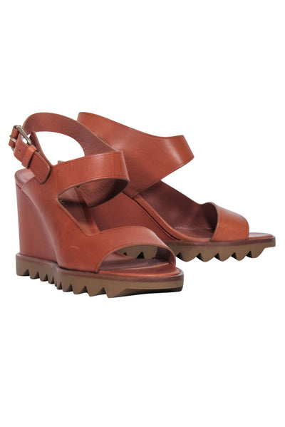 Current Boutique-Tamara Mellon - Tan Leather Open Toe Wedges Sz 7.5