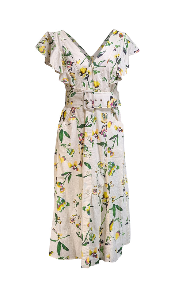 Current Boutique-Tanya Taylor - Ivory, Yellow, Green, & Purple Floral Print Dress Sz 6
