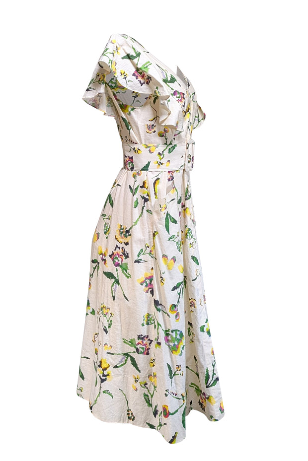 Current Boutique-Tanya Taylor - Ivory, Yellow, Green, & Purple Floral Print Dress Sz 6