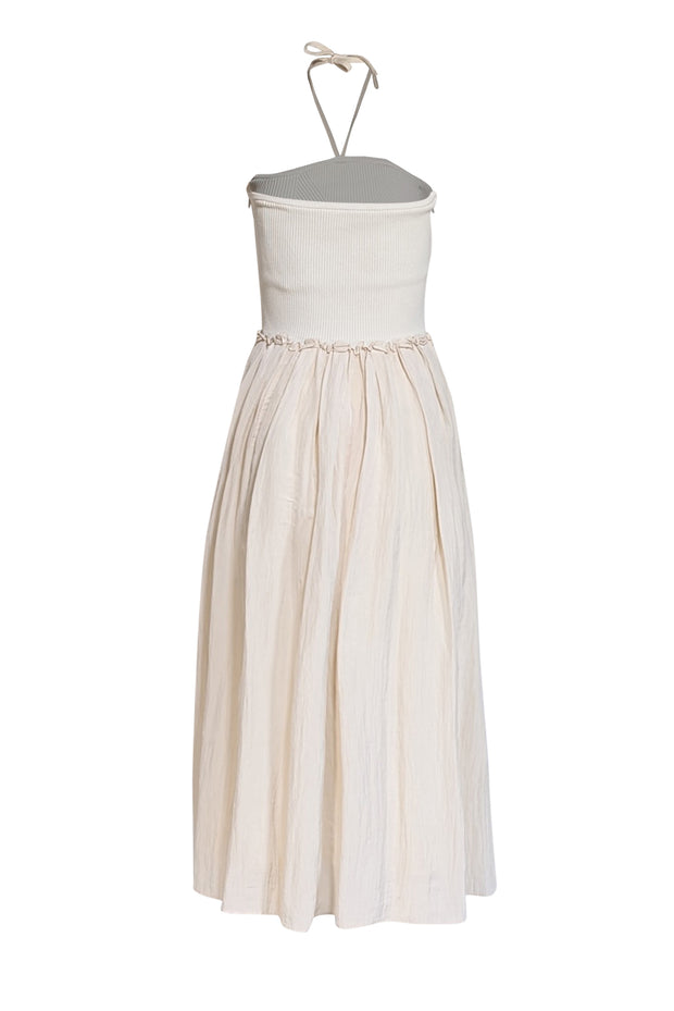 Tanya Taylor - Beige & Cream Ribbed Knit Halter Dress Sz M - Current Boutique