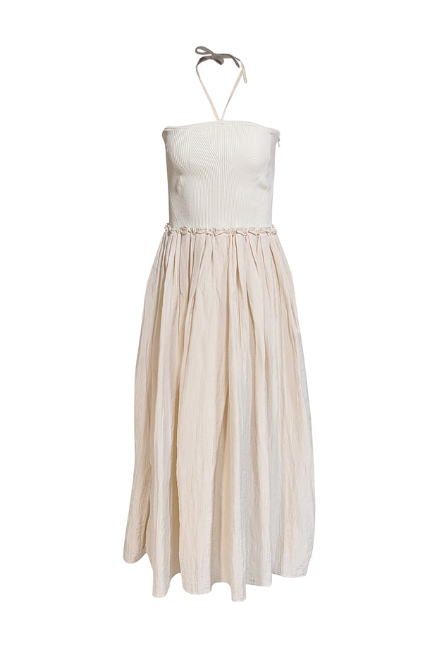 Tanya Taylor - Beige & Cream Ribbed Knit Halter Dress Sz M - Current Boutique
