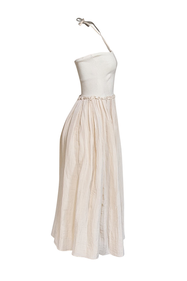 Tanya Taylor - Beige & Cream Ribbed Knit Halter Dress Sz M - Current Boutique