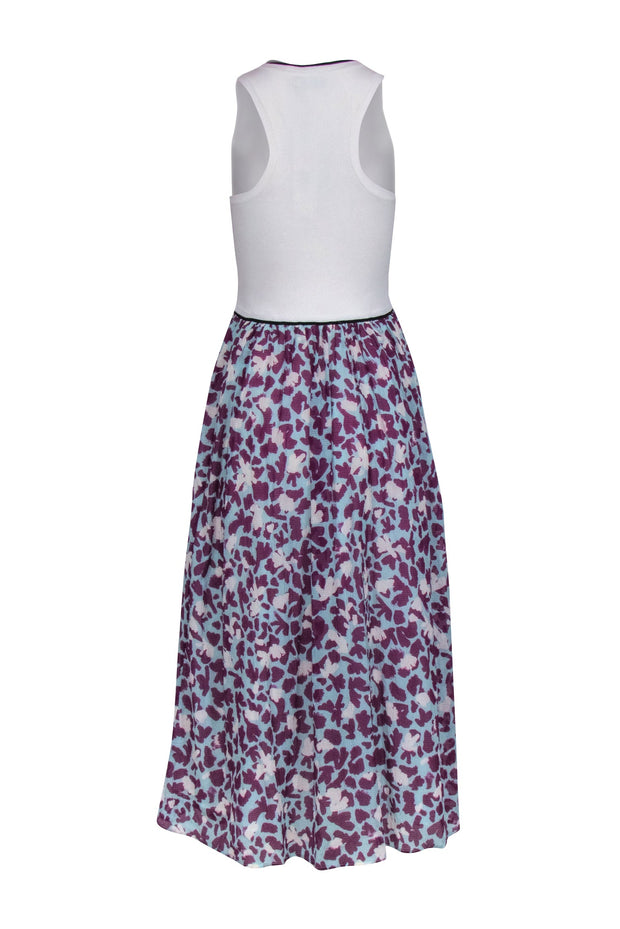 Current Boutique-Tanya Taylor - Ivory Sleeveless Knit Bodice w/ Purple Printed Bottom Dress Sz M