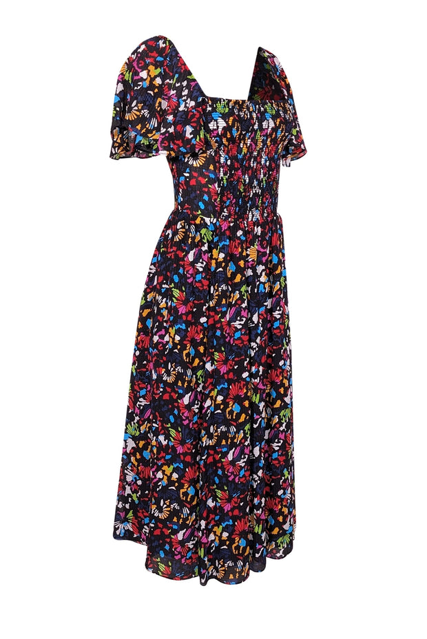 Current Boutique-Tanya Taylor - Black w/ Rainbow Confetti Print Silk Midi Dress Sz S