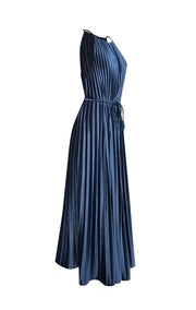 Ted Baker - Blue Velvet Pleated Sleeveless Dress Sz 10 - Current Boutique