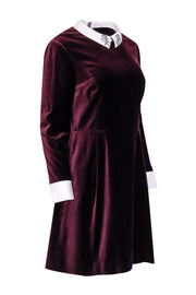 Current Boutique-Ted Baker - Maroon Velvet A-Line Dress w/ Jeweled Peter Pan Collar Sz 10