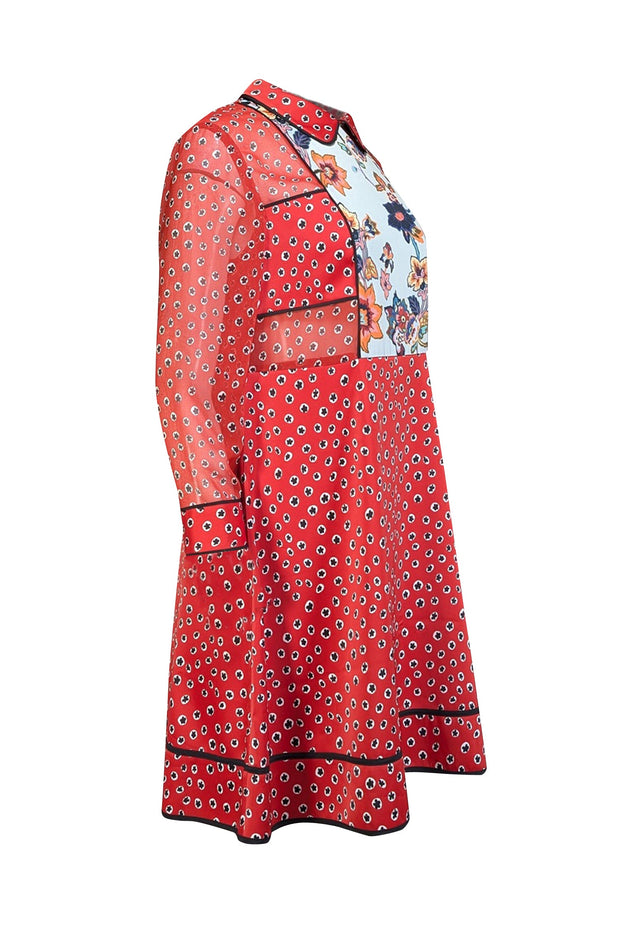 Current Boutique-Ted Baker - Red & Black Floral Print Collared Satin Dress Sz 8