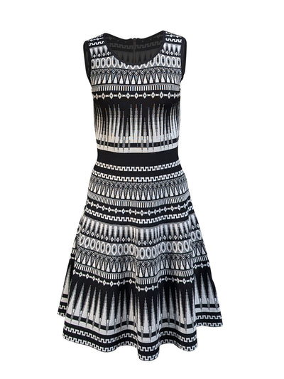 Current Boutique-Ted Baker - Black & White Patterned Knit Skater Dress Sz 4