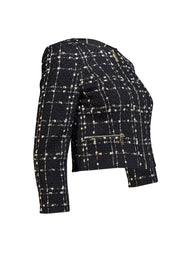 Ted Baker - Black w/ White & Metallic Pattern Bouclé Crop Jacket Sz 2 - Current Boutique