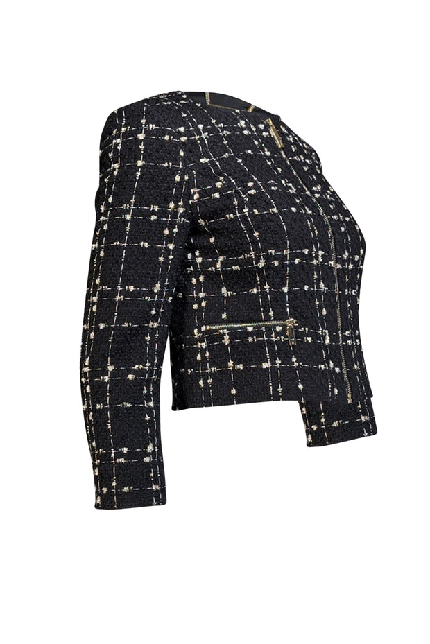 Ted Baker - Black w/ White & Metallic Pattern Bouclé Crop Jacket Sz 2 - Current Boutique