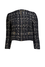 Ted Baker - Black w/ White & Metallic Pattern Bouclé Crop Jacket Sz 2 - Current Boutique